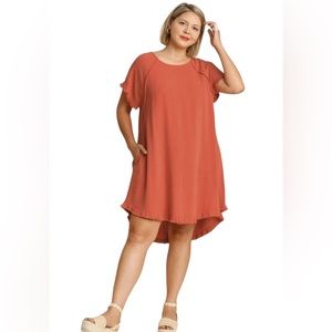 Umgee Lagoon Linen Blend Fringe Dress with Pockets. Hi-Lo Hem. XL